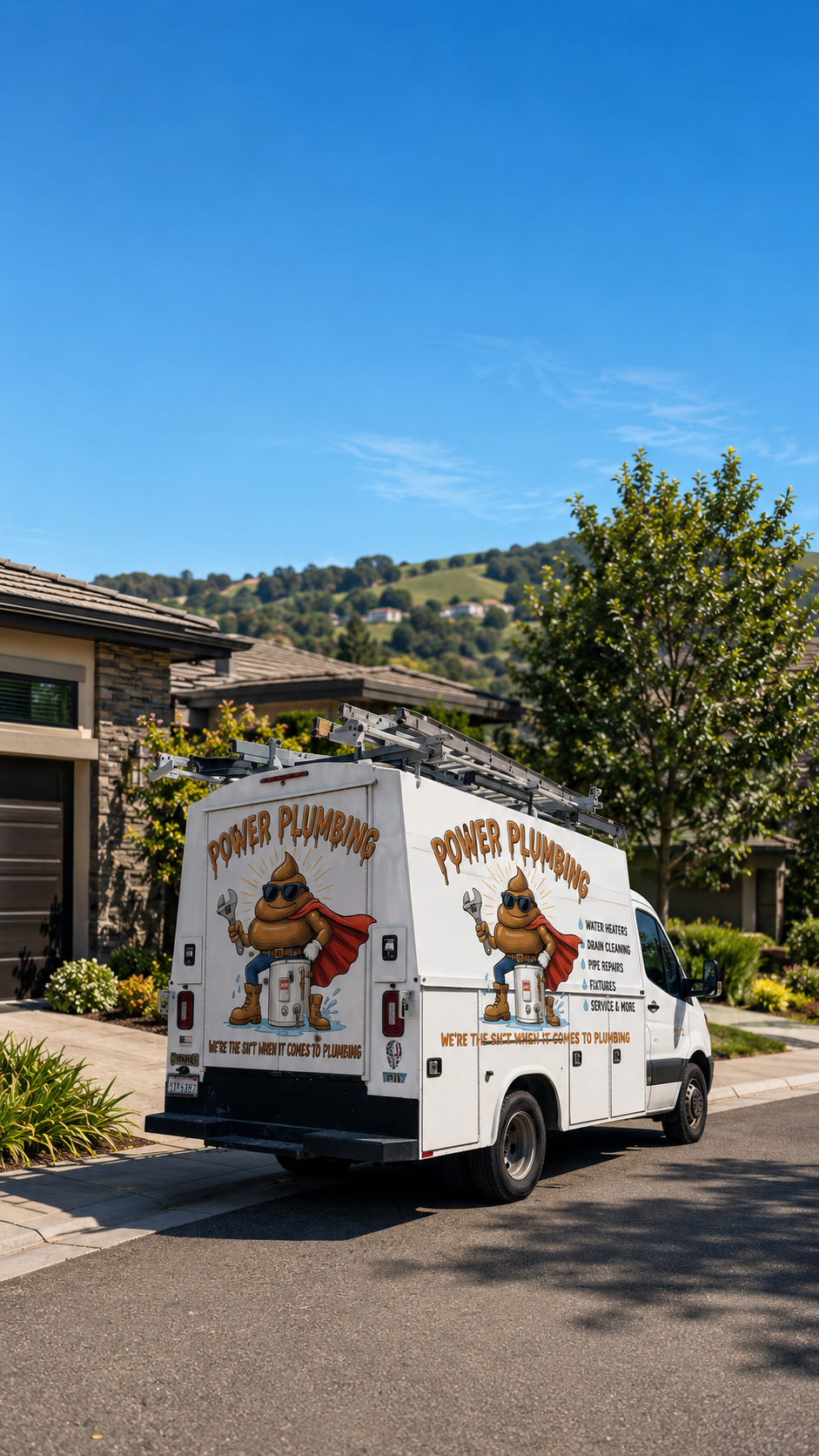 Power Plumbing USA service van at a Union City home — the best plumbers in the Bay Area